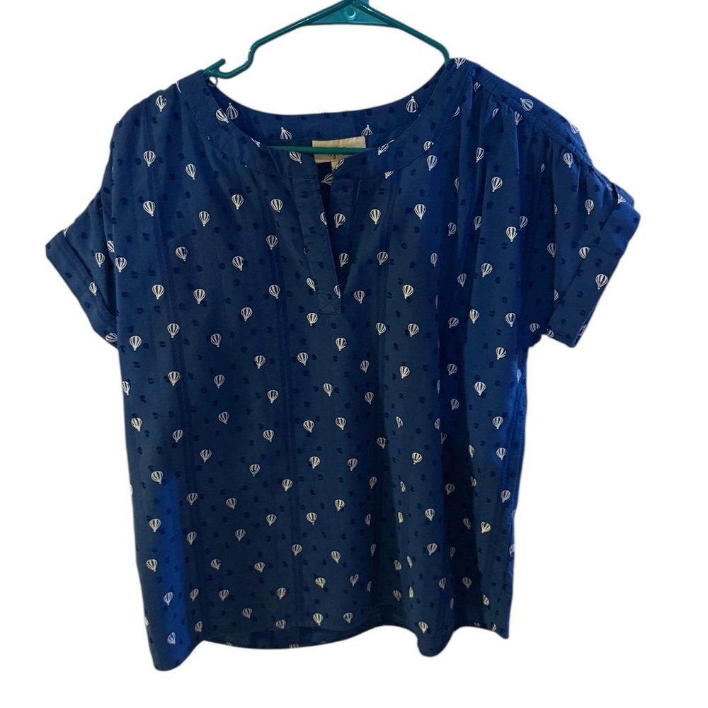 Style & Co Royal Blue Hot Air Balloon Print Blouse Size M | Cotton Top